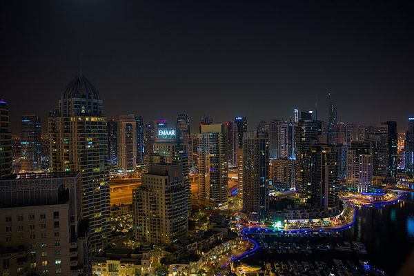 Dubai Marina Towers by night